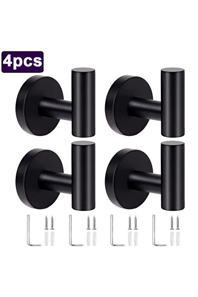 Choice خطافات حائط سوداء من الفولاذ المقاوم للصدأ - 4 قطع مع براغي، مفتاح باب...