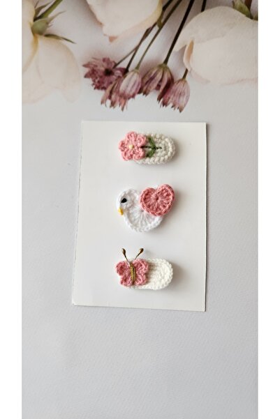 Baby El örgüsü 3 lü az saçlı bebek toka seti