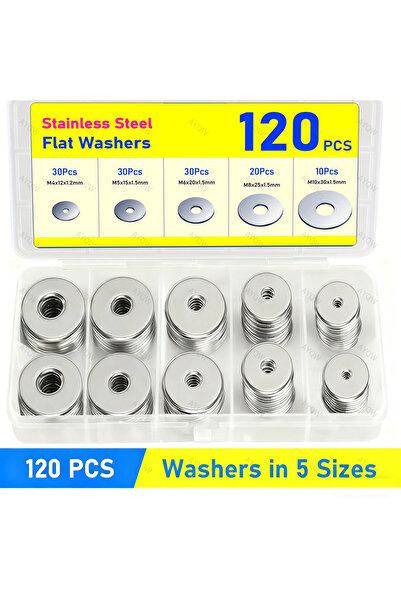 Choice 120PCS 120PCS Washers for Screws, Stainless Steel Flat Washer Assortme...