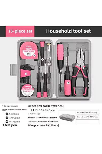 Choice1 15pcs Pink Hi-Spec 15pc Pink Yellow Household Tool Set Home & Office ...