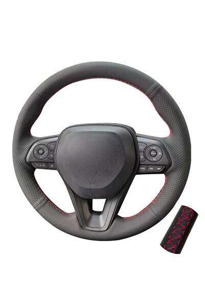 Choice غطاء عجلة قيادة سيارة من الجلد المايكروفايبر المثقب بخيوط حمراء، مناسب...