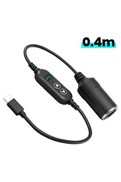 Choice كابل أسود بطول 0.4 متر من النوع C إلى ولاعة سجائر السيارة، جهد قابل لل...