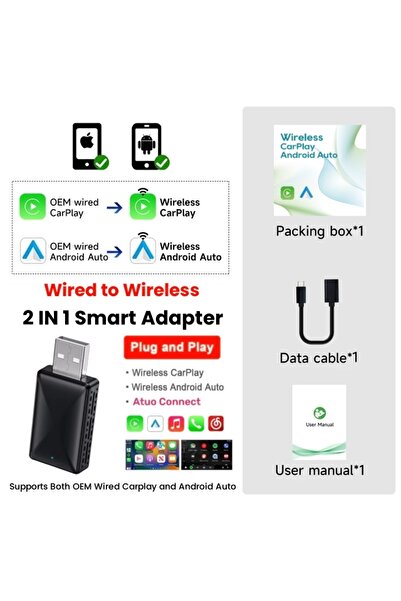 Choice4 Carplay and Auto A 2 in 1 AI Box Mini Adapter Wired to Wireless Carpl...