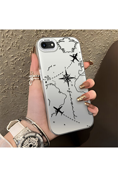 SLIMFELT iPhone 7/8/SE 2020 2022 Uyumlu Zarif Harita Desenli Kılıf, Düşmeye D...