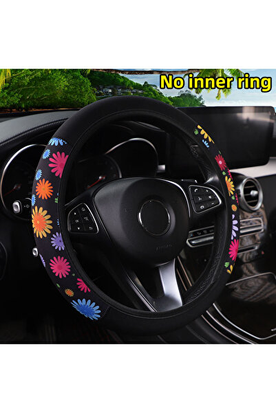 Choice غطاء عجلة القيادة النسائي مقاس 38 سم بنقشة زهر الكرز والأقحوان وشبكة ا...