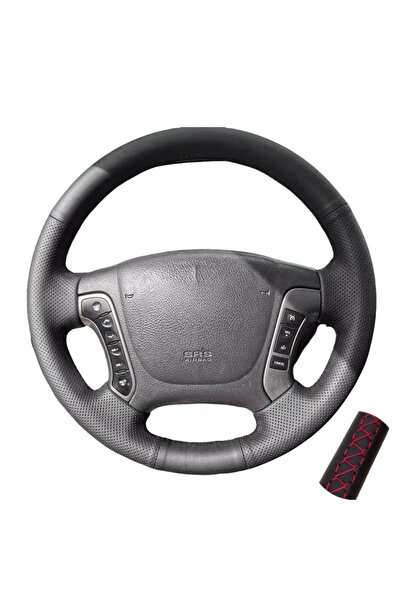 Choice غطاء جلدي مثقب بخيط أحمر لسيارة هيونداي سانتا في موديلات 2006-2012، خي...