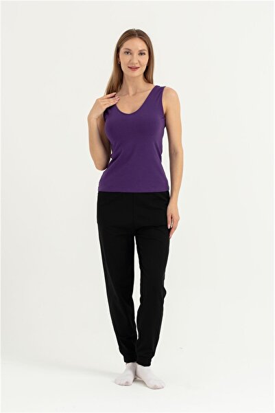 OBJE Women's Purple Single Jersey V-Neck Bodysuit