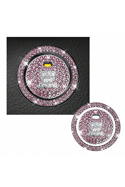 Choice غطاء زر تشغيل السيارة وردي لامع قطعة واحدة، حلقة مرصعة بأحجار الراين ا...