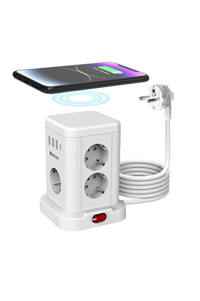 Choice لوحة توزيع طاقة ذكية بيضاء 15 في 1، 250 فولت، 7 منافذ تيار متردد، بمقب...