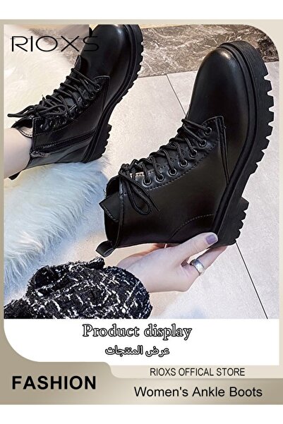 RIOXS أحذية كاحل نسائية أنيقة، أحذية كاحل كاجوال برباط وسحاب جانبي، أحذية بوت...