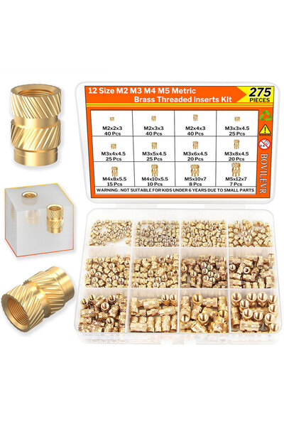 Choice 275PCS 275pcs Heat Set Threaded Inserts Kit - M2 M3 M4 M5 Brass Knurle...