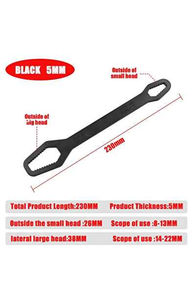 Choice1 230mm 8-22mm 5mm 1pc Universal Double Ended Wrench, Self-Tightening S...