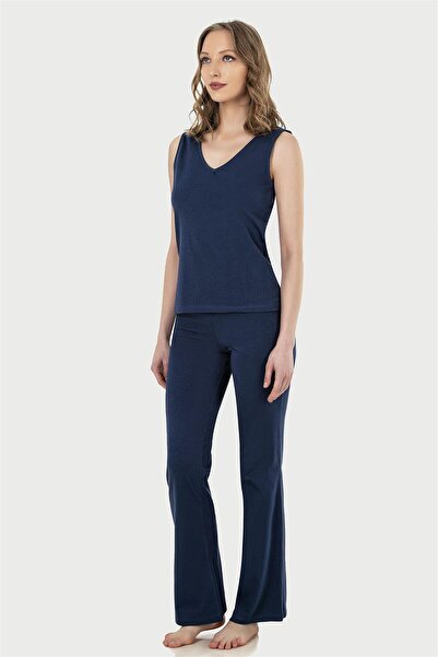 OBJE Women's Navy Blue Single Jersey V-Neck Bodysuit