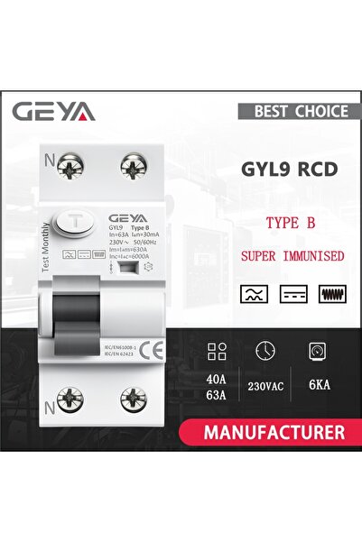 Choice 2 Pole 63A 100mA GEYA GYL9 Magnetic B Type RCCB Residual Current Circu...