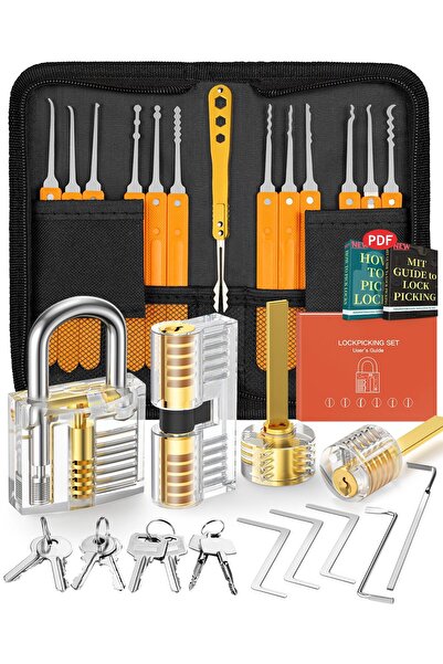 Choice مجموعة أدوات فتح الأقفال العادية 38+4 مع 4 أقفال تدريب شفافة وحقيبة بس...