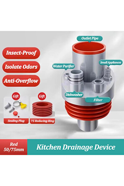 Choice3 وصلة أنبوب تصريف المطبخ الحمراء من النوع 1، خمسة في واحد، غسالة أطباق...