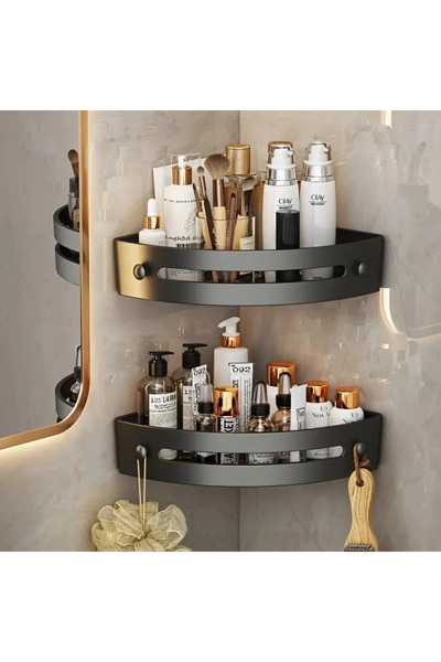 Choice رفان أسودان للحمام، منظم تخزين للمطبخ، رف شامبو بلاستيكي، رف دش، رف حمام