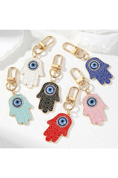 Choice 6pcs Retro Ethnic Style Personality Totem Hand Keychain Zircon Hand Bl...