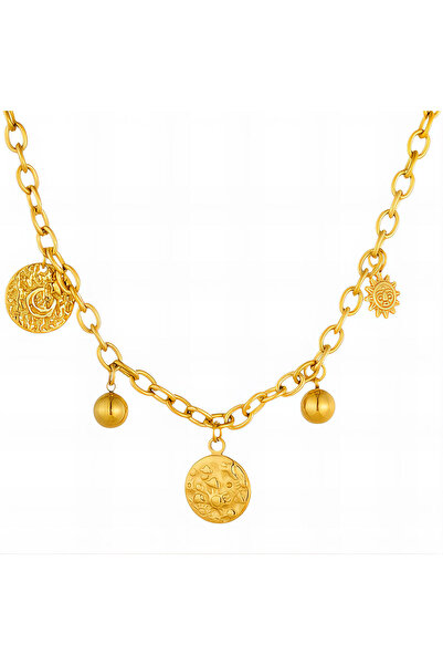 Rao Collection Colier „Lună și Stea”, oțel placat cu aur de 18K