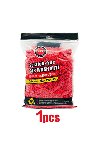 choice2 قفاز غسيل سيارات عالي الجودة من نسيج الشنيل الأحمر، قطعة واحدة، كبير ...