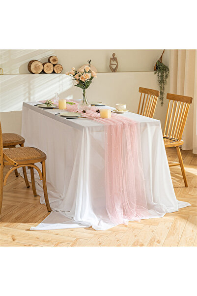 Choice 72x200cm Pink Pink Gauze Table Runner Romantic Pearl Mesh Tablecloth W...