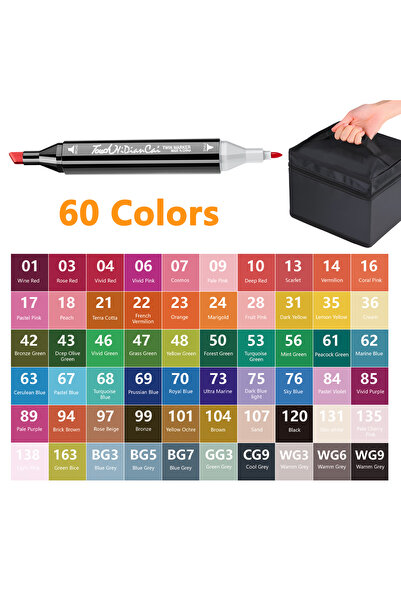 Choice مجموعة أقلام تحديد مزدوجة الرأس مكونة من 60 قطعة و168 لونًا للرسم والت...