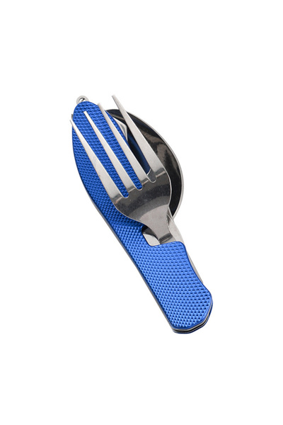 Choice Blue Foldable Camping Utensil Set Stainless Steel Spoon Fork Combo Mul...
