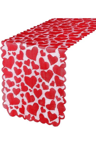 Choice 36x183cm Valentine Heart Lace Table Runner Embroidered Red Love Heart ...