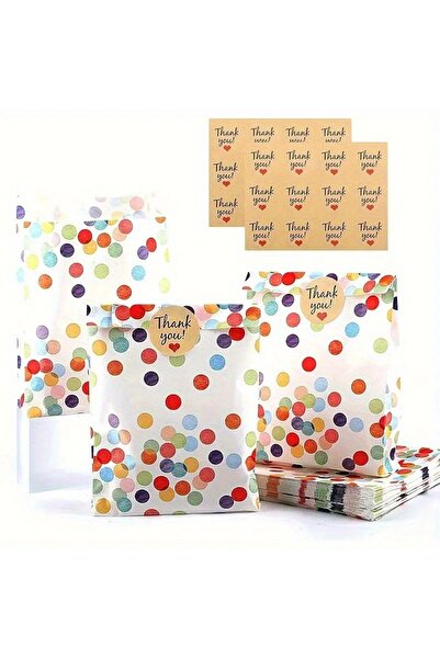 Choice 24 كيس هدايا ورقي كرافت منقط ملون مع 24 ملصق شكر - جودة عالية