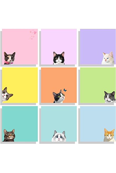 Choice 9 pcs 9 Pads Cute Sticky Notes Set, 3" x 3" Black Cat Self Stick Notep...