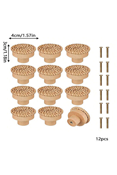 Choice8 12 قطعة من مقابض الخوص الخشبية المصنوعة يدويًا على طراز بوهو، مقابض د...