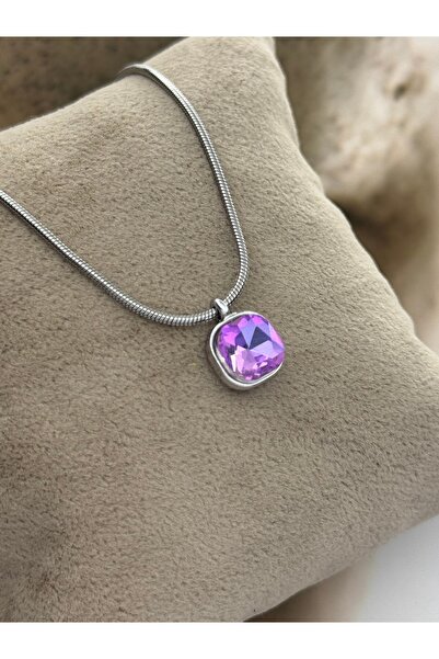 roshel Tarnish Free Steel Square Hologram Pendant Silver Color Women's Neckla...