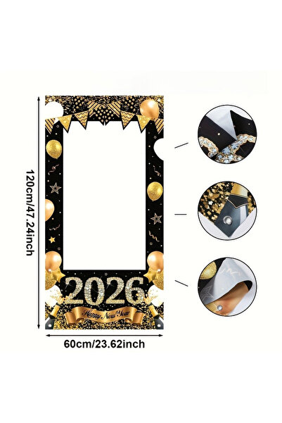 Choice 2026 1pc 2026 New Year's Day Theme Black Gold Photo Backdrop Black Gol...