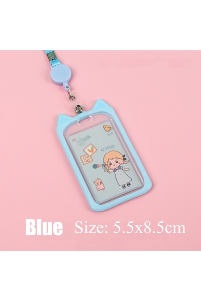 Choice حامل بطاقات على شكل أذن قطة زرقاء + حبل قابل للسحب، حامل بطاقة هوية ال...