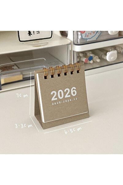 Choice تقويم مكتبي صغير وبسيط بلون الكاكي لعام 2026، تقويم حلزوني إبداعي، مفك...