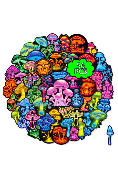 Choice1 56pcs 56/112Pcs Neon Mushroom Reusable Stickers Waterproof Decals for...