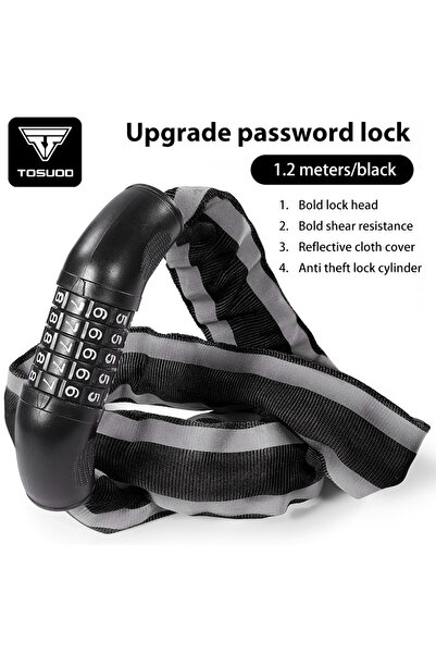 Choice Black - Reflective Motorcycle electric bike combination lock chain loc...