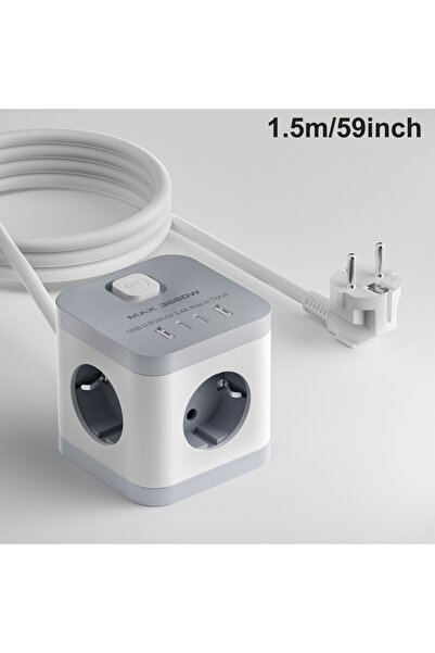 Choice EU 3 white 1.5m 1pc EU White CUBE POWER STRIP 10 ft extension cord 3AC...