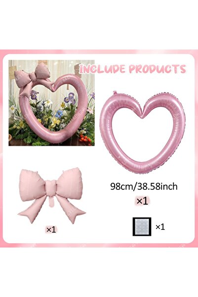 Choice Other Pink set Pink heart-shaped balloon set with bow and digital ball...