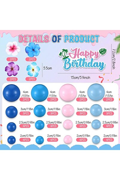 Choice ٦١ قطعة من زينة الكيك باللونين الوردي والأزرق مع كرات، زينة كيك هاواي،...