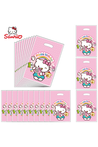 Miniso 25 × 16.5 سم، 10 أكياس هدايا لحفلة عيد ميلاد هيلو كيتي، أكياس حلوى، أك...