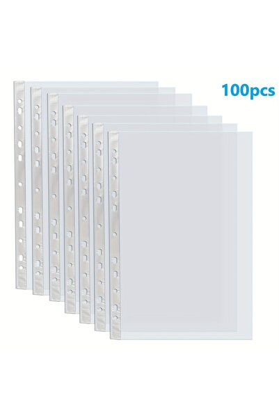 Choice Clear 100pcs Clear A4 Plastic File Bags - 11-Hole, 3-Ring Binder Compa...
