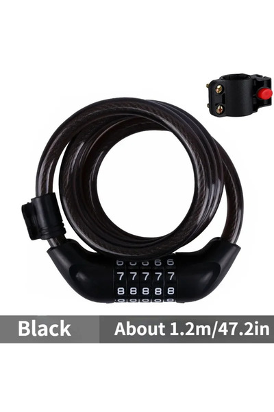 Choice قفل دراجة أسود برمز مكون من 5 أرقام، طوله 1200 مم وعرضه 12 مم - قفل أم...