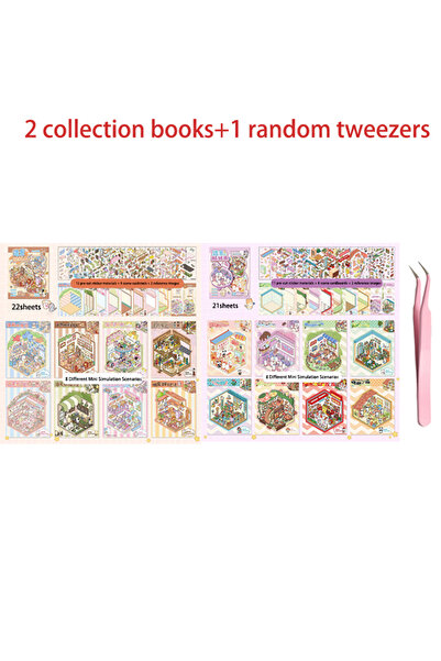 Choice B0086 2 sticker books+1 tweezers cartoon mini scene sticker book 3D la...
