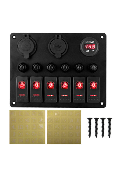 choice2 6 gang red 12V 24V 6 Butt Car Switch Panel 15A Fuse Marine Circuit Br...