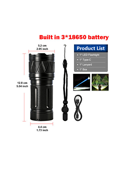 Choice ZOOM Black Aluminum alloy 7800mAh Battery USB Rechargeable LED Flashli...