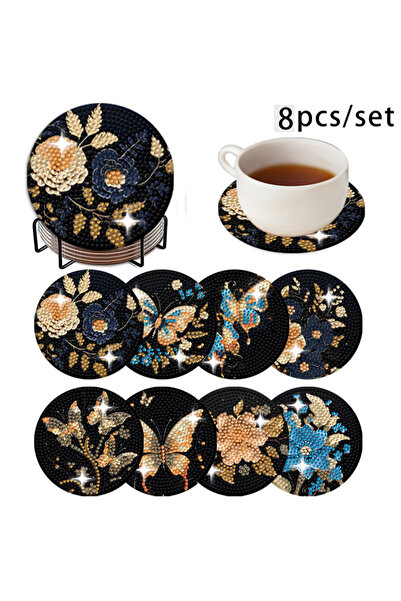 Choice A007 مجموعة من 8 قطع من قواعد الأكواب المصنوعة يدويًا بنمط يجمع بين ال...