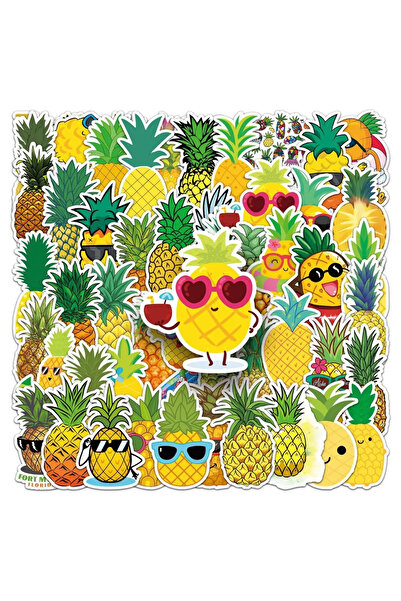 Choice ٥٠ قطعة من ملصقات الأناناس الكرتونية، عبوة من ٥٠ قطعة، أكواب، هواتف، ج...