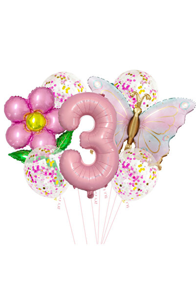 Choice 32inch Number 3 Set 1set Pink Butterfly Flower Transparent Sequin Ball...