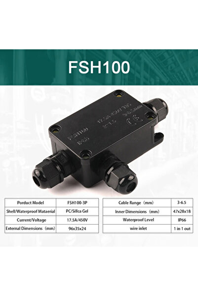 Choice صندوق توصيل مقاوم للماء IP66 FSH100-3P، موصل كبل ثنائي الاتجاه وثلاثي ...